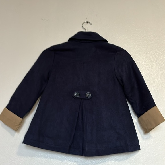 Girl's coat size 6 in navy blue with beige trim - Picture 5 of 11